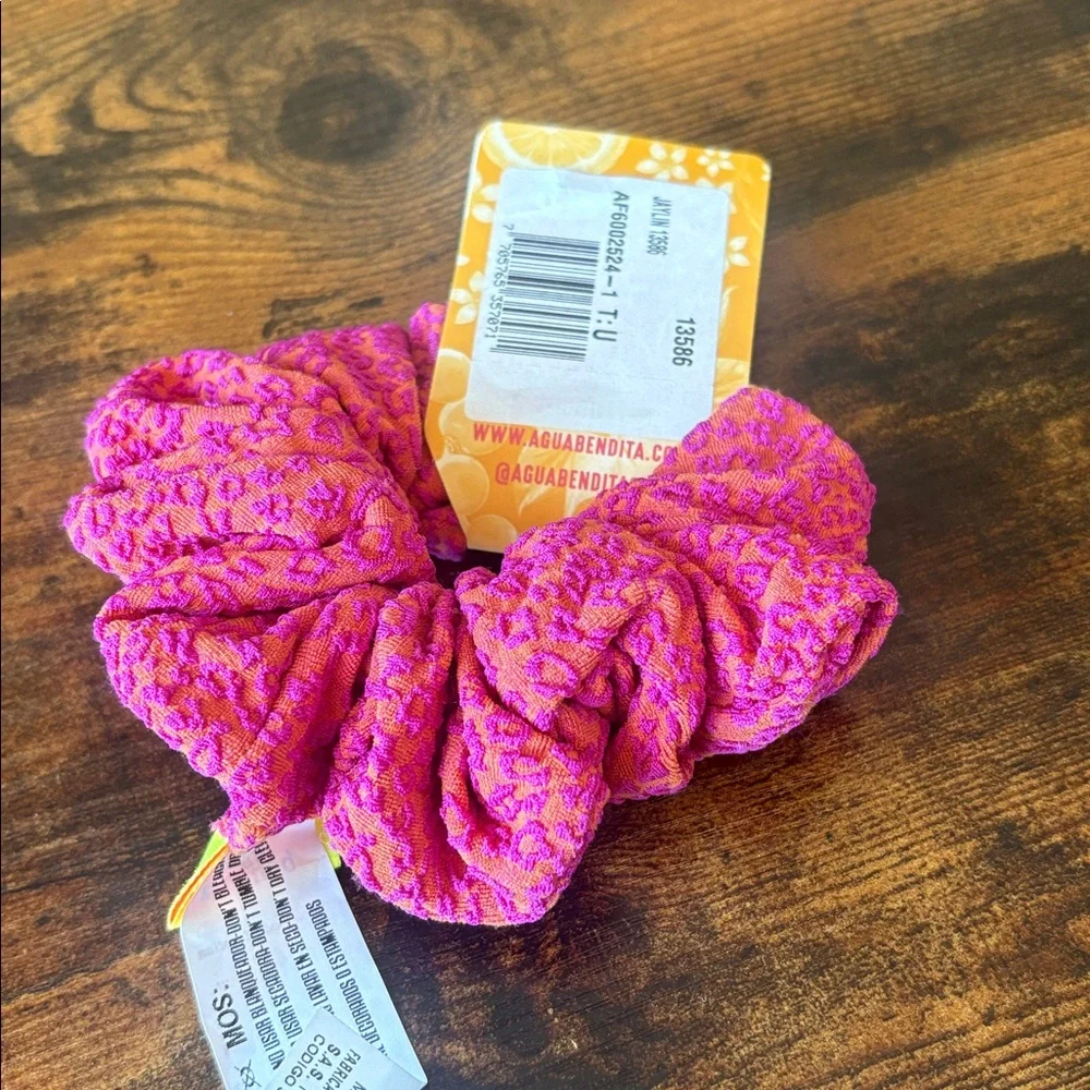 Agua Bendita Handmade Scrunchie Pink Orange Resort Swim Fabric NWT